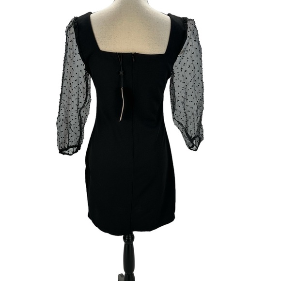 BCBGeneration 3/4 Sheer Sleeve Square Neck Mini Dress - Black - size Small - Picture 3 of 10